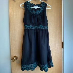 Alythea Black Dress With Teal and Grey Stitched Accents